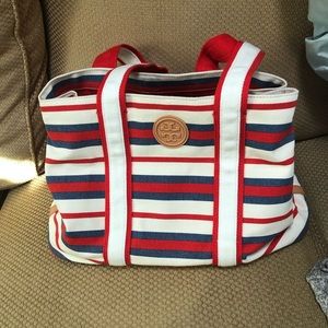 Tory Burch Bag Canvas Striped leather handles & closure